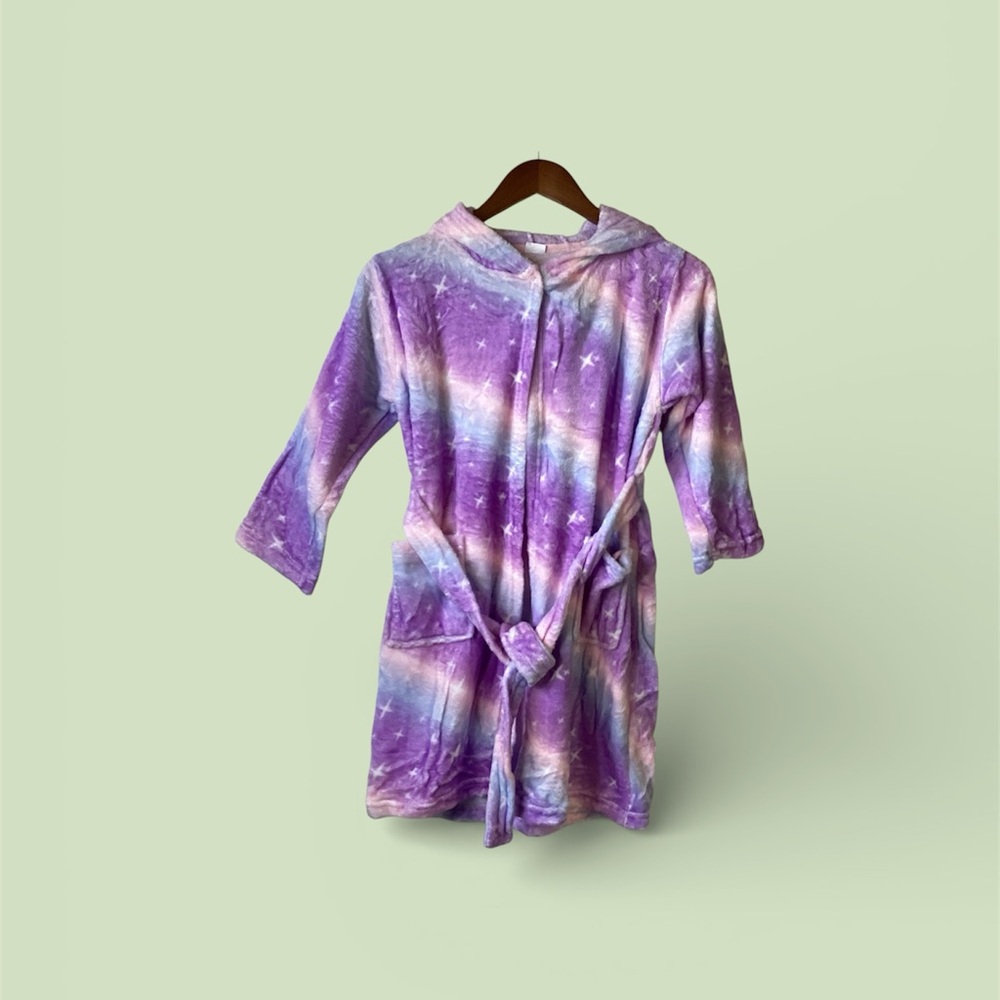Purple Galaxy Hooded Kids Pajama Robe Unicorn Hood NWOT